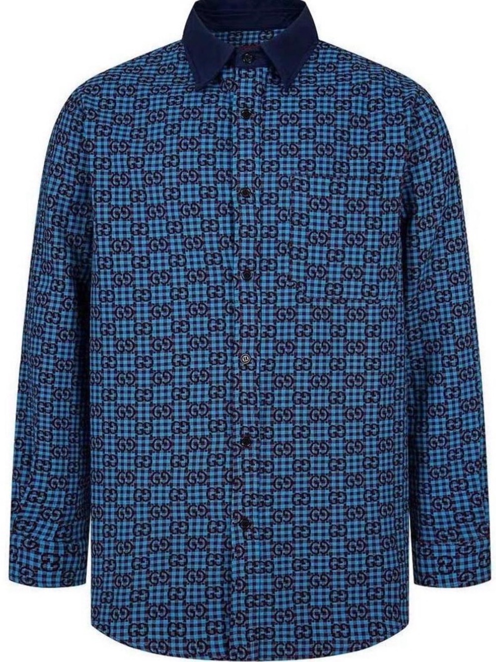 Gucci Blue Checked Monogram Button-Down Shirt